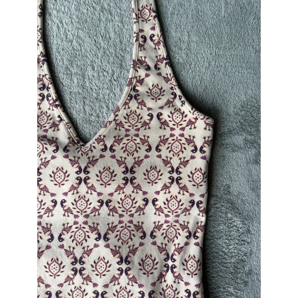 Vintage Y2K Gap Halter Crop Top XS Damask Bird Print Boho Summer Retro Stretchy - Picture 4 of 15